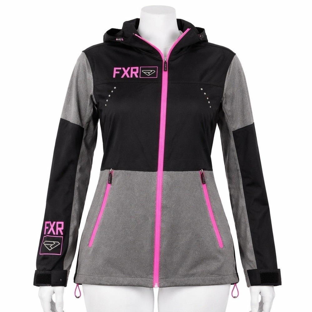 FXR Racing Tech Softshell Jacket Women’s Size 4 Black Gray‎ Pink Hooded Zip